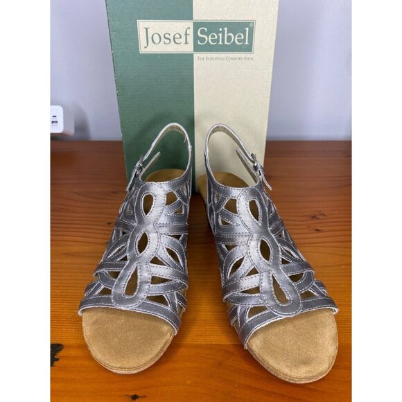 Josef Seibel Shoes - Josef Seibel Metallic Silver Ruth 03 Leather Sandals Comfort Heel Size 41/10